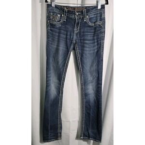 Rock Revival Luiza Boot Cut Jeans Blue Denim Thick Stitch Women's 27 Distressed
